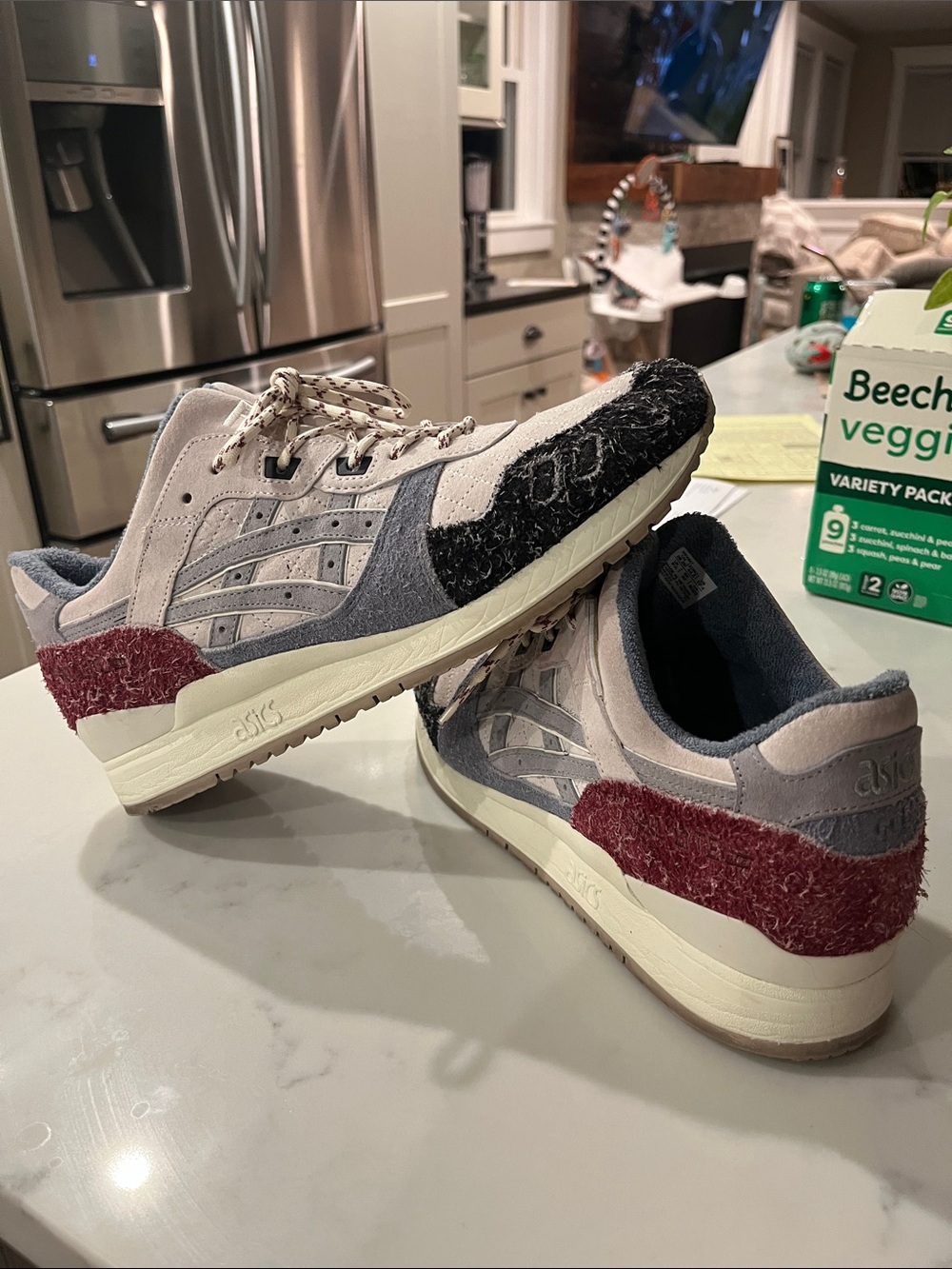 Asics x Kith Sneakers in Light Gray with Blue, Maroon & Black Accents